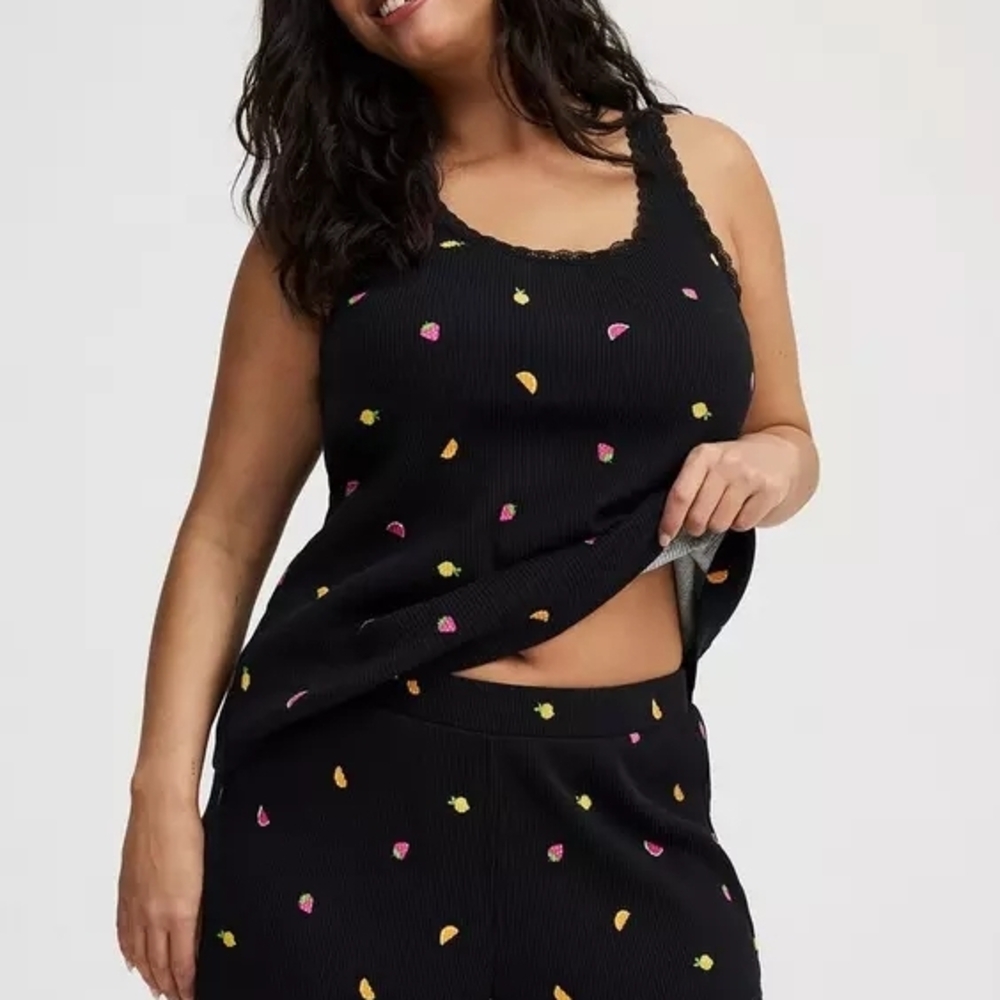 Torrid Black Pajama Set with Pink and Yellow Accents